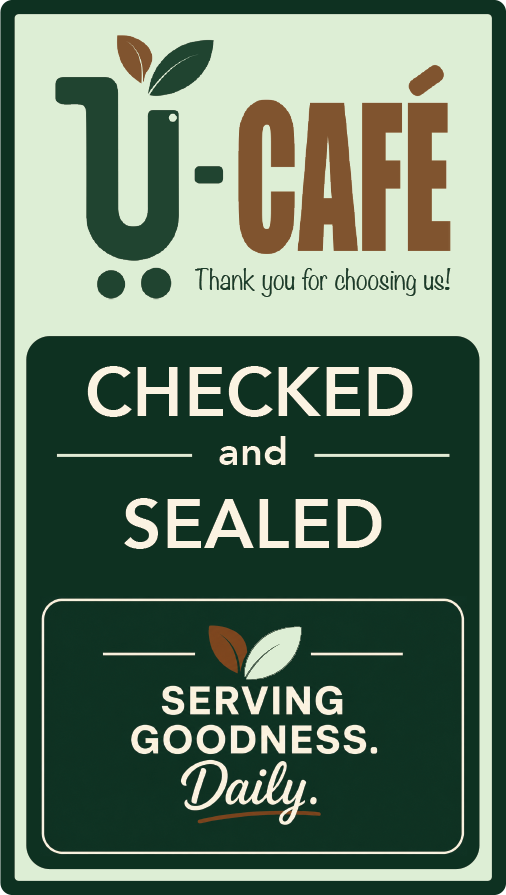 U-Café checked and sealed sticker — two colour options