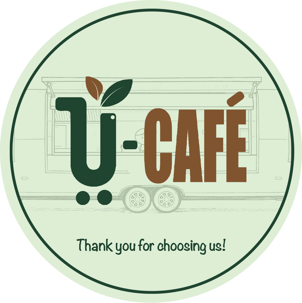 U-Café round thank-you sticker for takeaway packaging